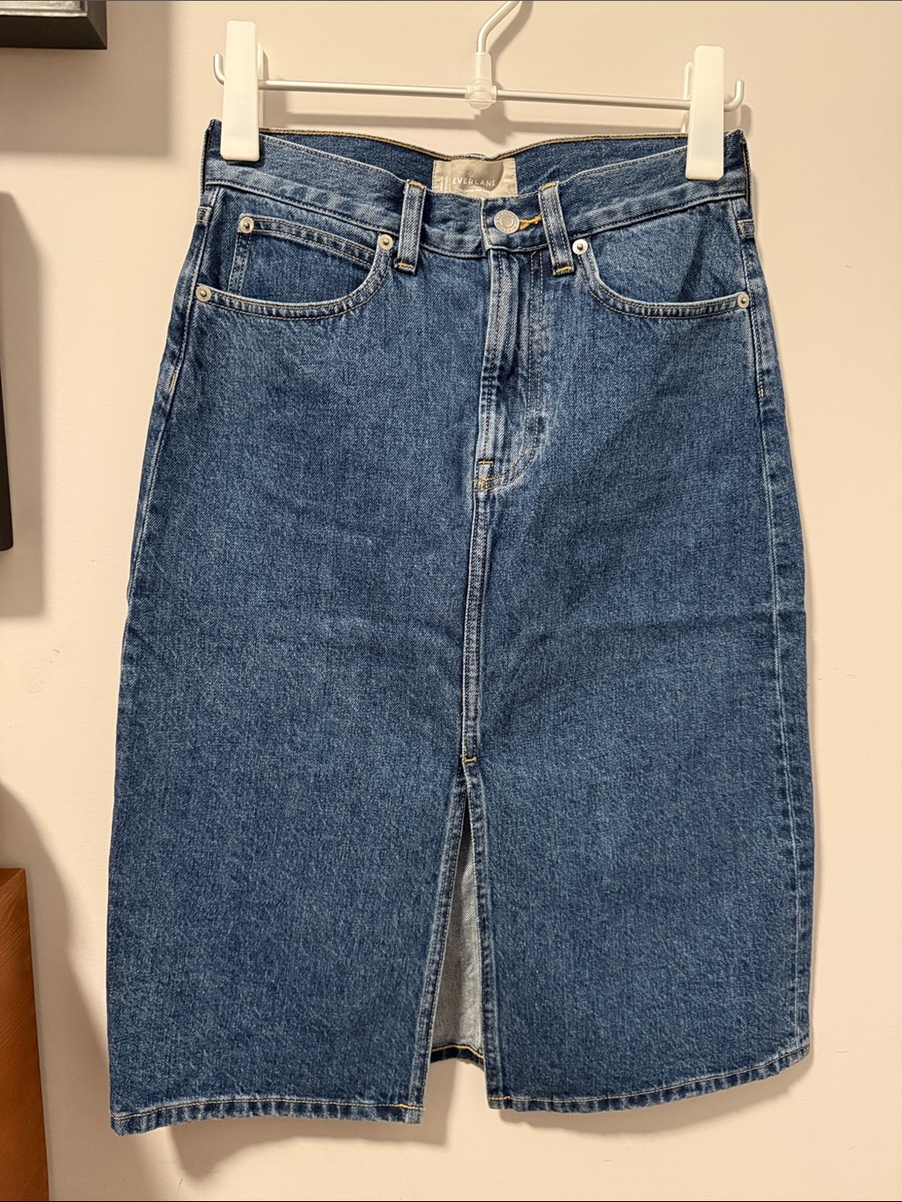 Everlane Mid-Blue Straight-Leg Denim Skirt 25R